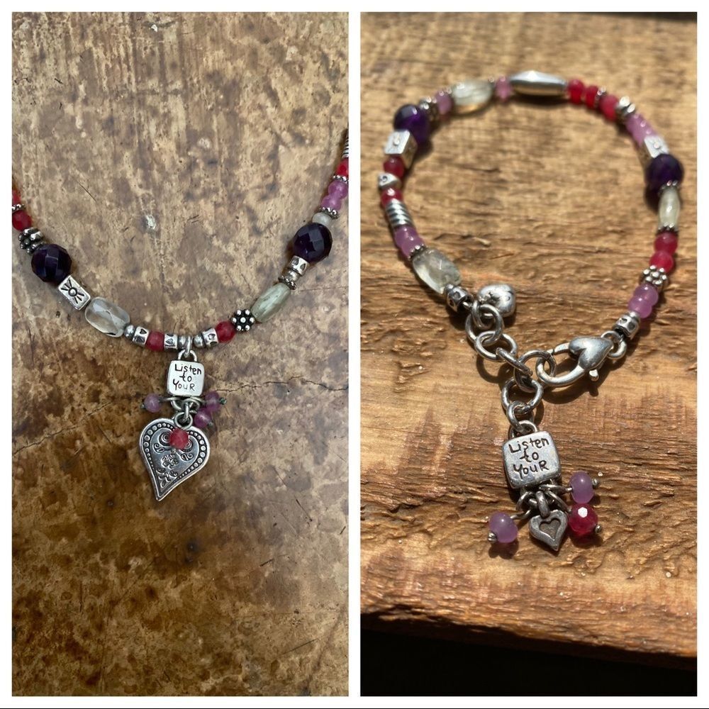 BRIGHTON hearts melody purple‎ and pink beaded necklace and bracelet